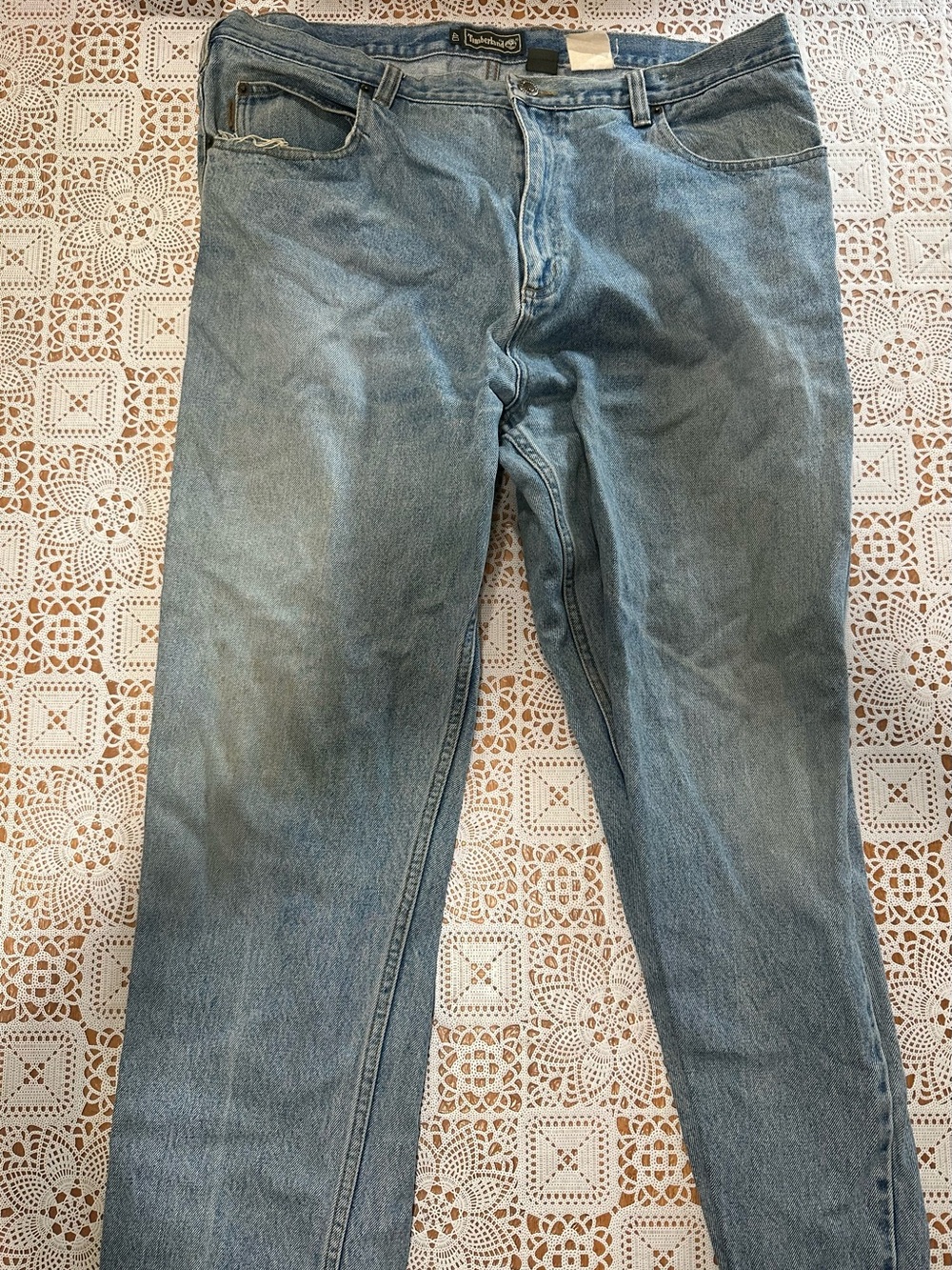 Vintage 1999 Timberland Jeans Mens 40 Light Wash Distressed Denim 90s
